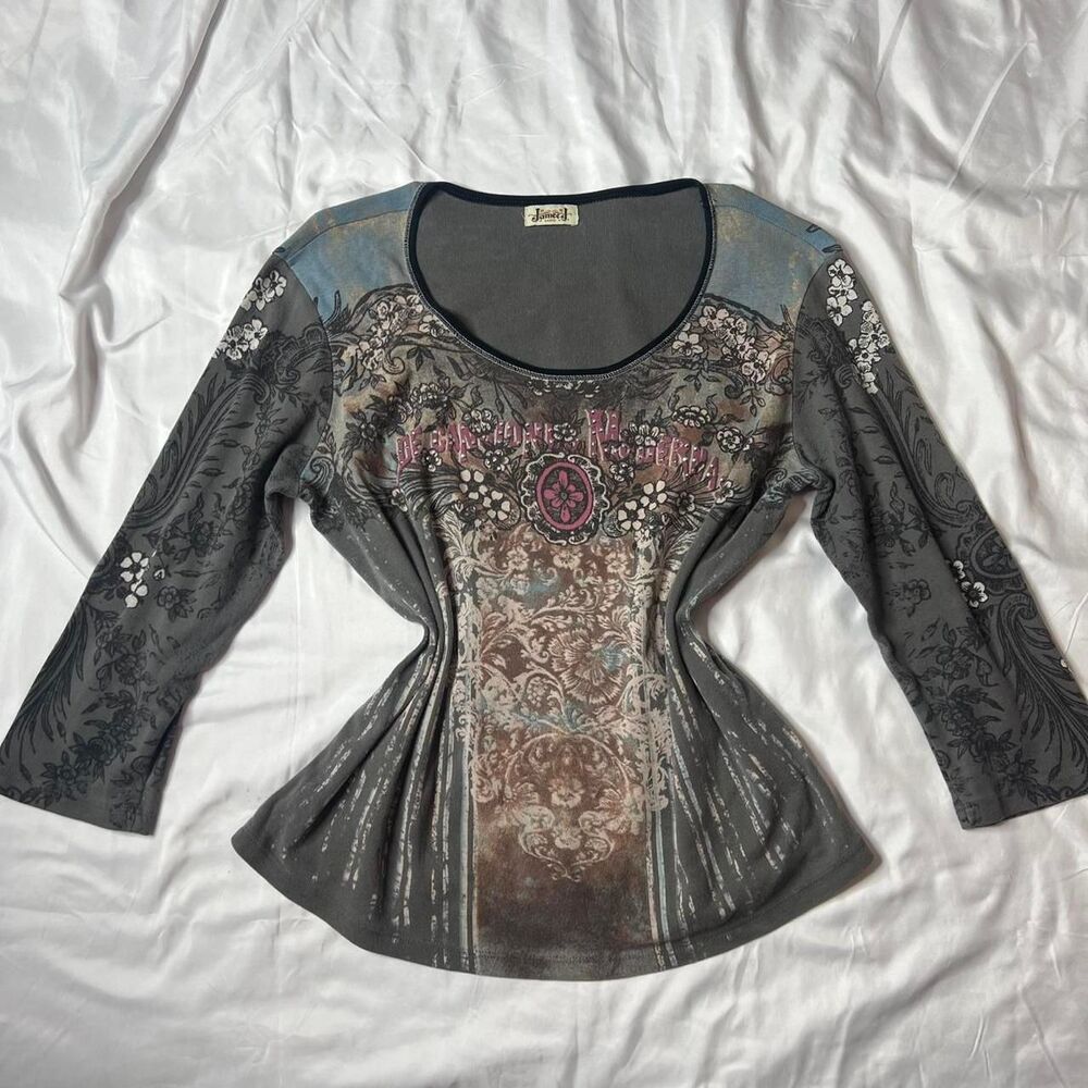 Jamee J AOP Floral 3/4 Sleeves Shirt